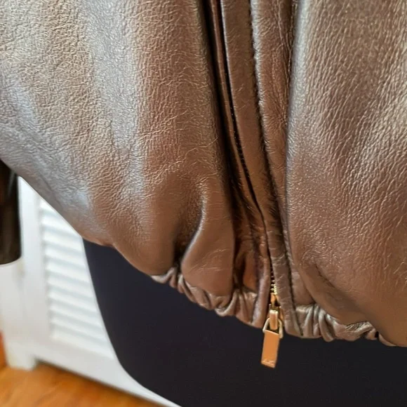 New genuine leather Anne KleinBumper jacketL soft brown adjustable neck